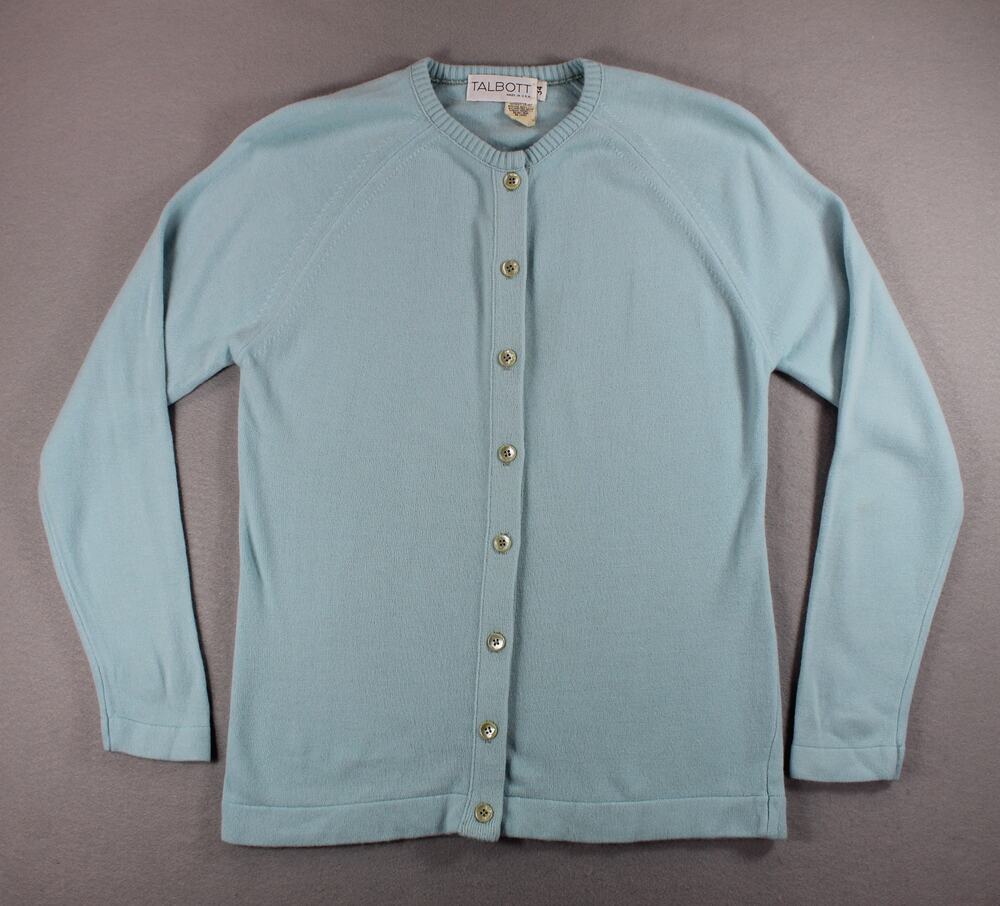 Vintage Talbott Knit Cardigan Sweater Women's Small Blue Full Button Soft